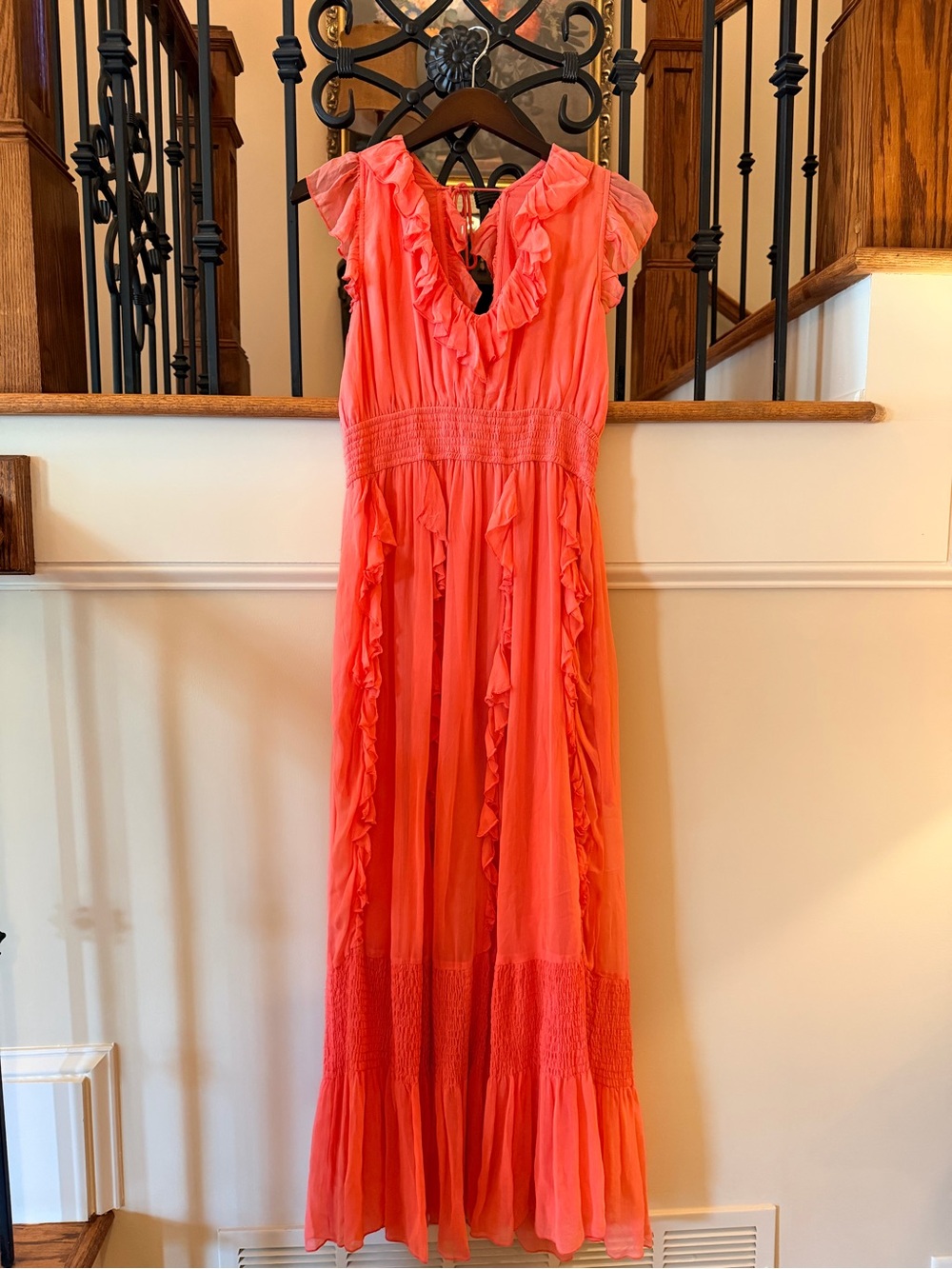 Coral Ruffle-Trim Maxi Dress for Women
